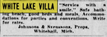 White Lake Villa Resort - June 1934 Ad